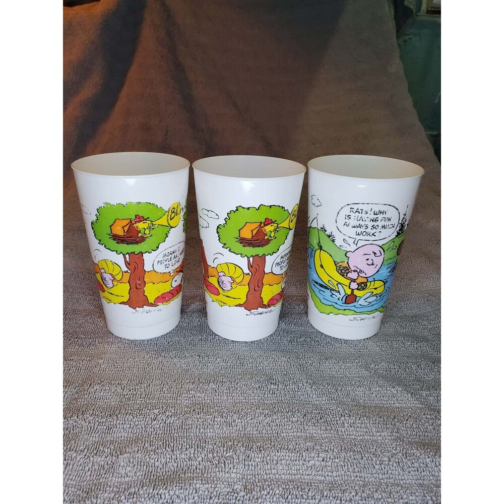 3 Macdonald's Camp Snoopy Plastic Promo Cups 1983